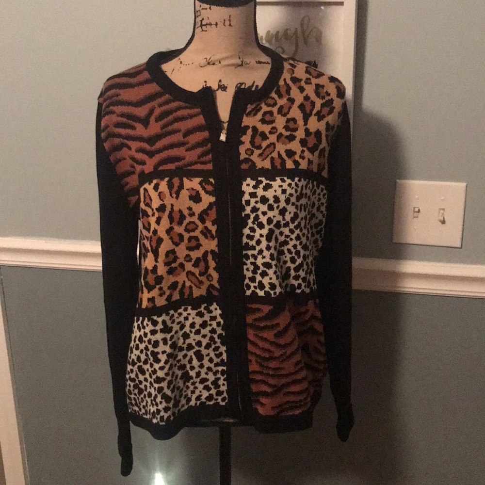 Safari print zip up cardigan